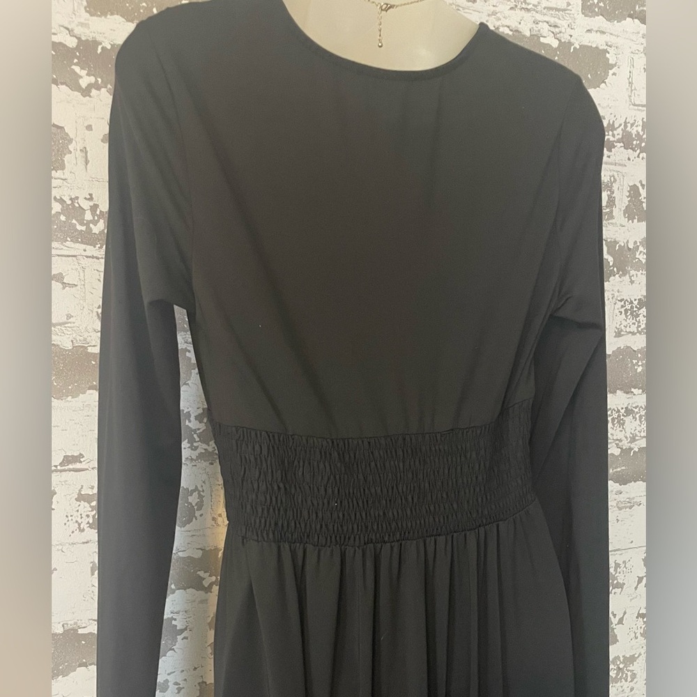 Baltic Born Black Long Sleeve Maxi Dress Empire Waist Slit M Classic Timeless - Picture 6 of 8